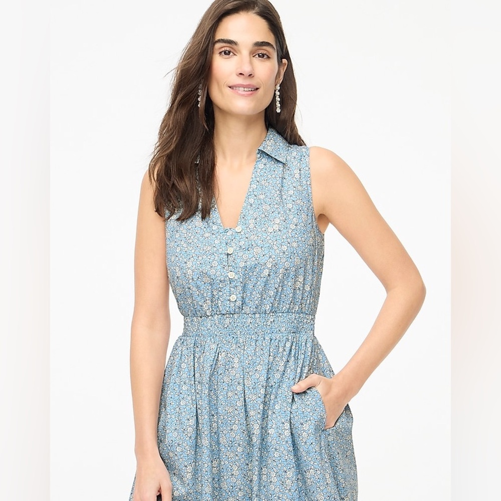 JCREW Blue Floral Collared Midi Dress
